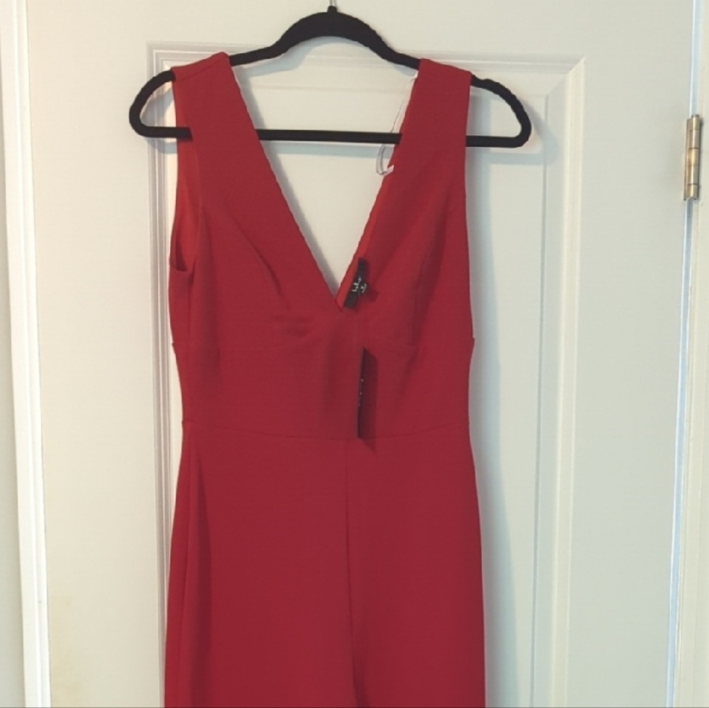 Lulu's Bold Red V-Neck Jumpsuit
